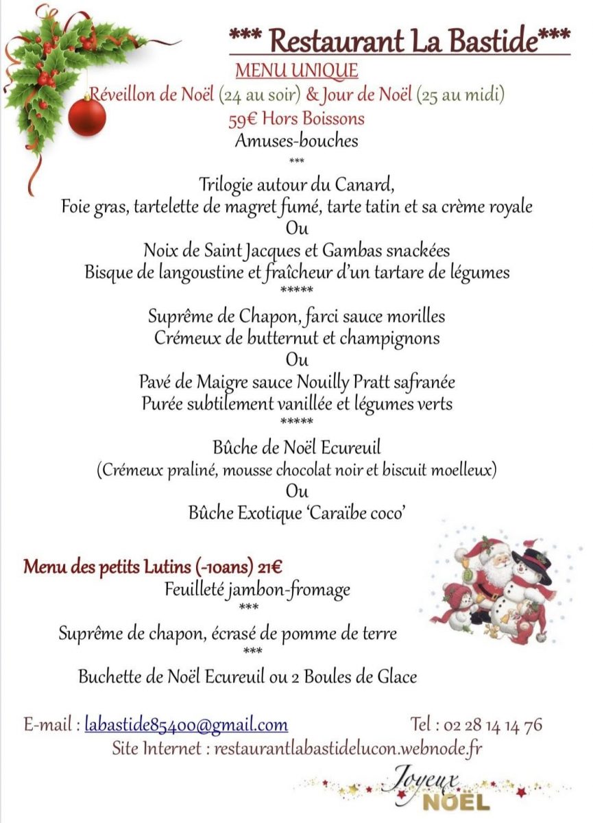 menu noel la bastide